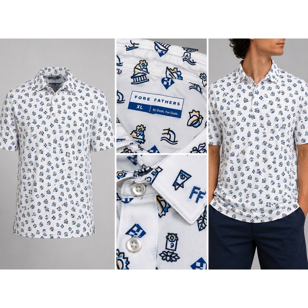 Fore Fathers Golf Polo Mens XL White AOP Health Care Medical Worker US Capital